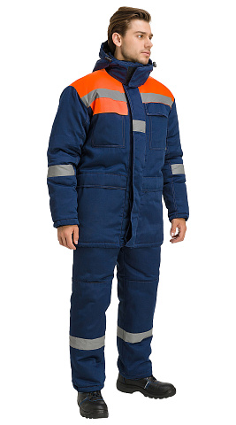 Куртка рабочая мужская зимняя утепленная RONTA KR241 темно-синяя, оранжевая