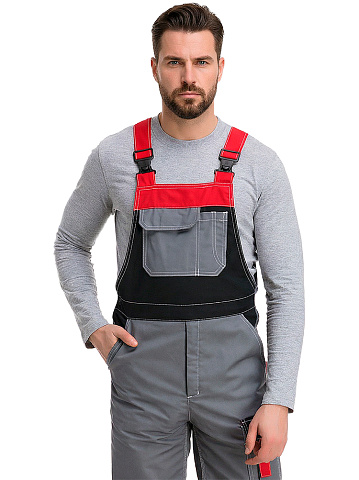 Полукомбинезон рабочий мужской летний RONTA PL207 темно-серый, черный, красный