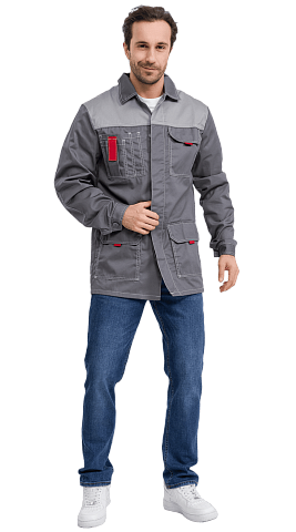Куртка рабочая мужская летняя RONTA KR3090 темно-серый, светло-серый, красный