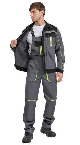 Костюм рабочий мужской летний RONTA KS818 с полукомбинезоном темно-серый, черный, лаймовый