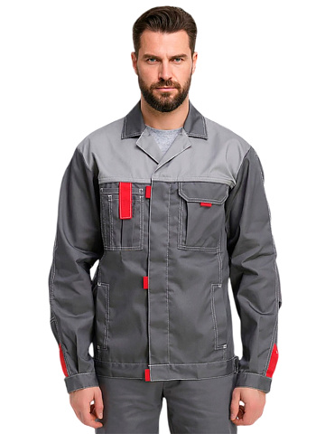 Куртка рабочая мужская летняя RONTA KR3080 темно-серый, светло-серый, красный