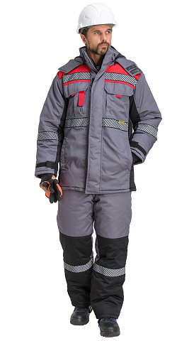 Костюм рабочий мужской утепленный зимний RONTA KS581 с СОП темно-серый, красный, черный