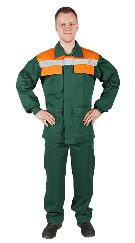 Костюм рабочий мужской летний RONTA KSVOLGA с полукомбинезоном темно-зеленый, оранжевый