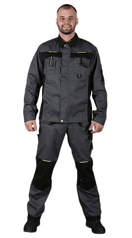 Костюм рабочий мужской летний RONTA KS814 с брюками (темно-серый, черный, лаймовый)