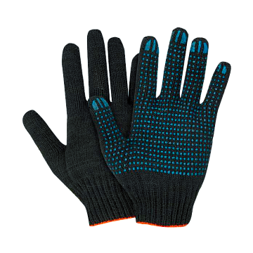 Перчатки рабочие пш черные двойные с ПВХ (точка)