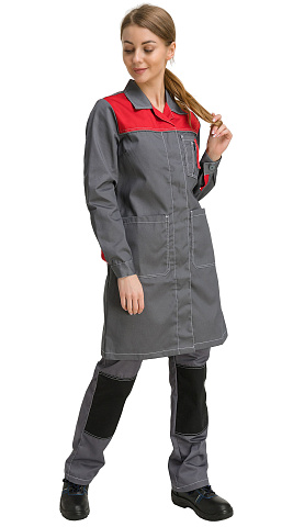 Халат рабочий женский летний RONTA HL101 темно-серый, красный