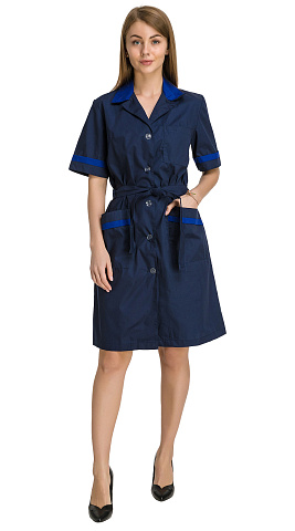 Халат рабочий женский летний RONTA HL508 темно-синий, васильковый