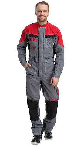 Комбинезон мужской летний Техноавиа "Реал" светло-серый, темно-серый, красный