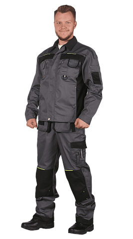 Костюм рабочий мужской летний RONTA KS813 с полукомбинезоном темно-серый, черный, лаймовый