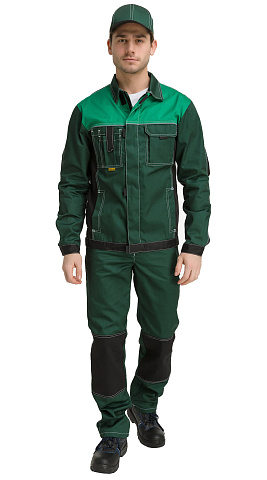 Костюм рабочий мужской летний RONTA KS212 с полукомбинезоном темно-зеленый, светло-зеленый, черный