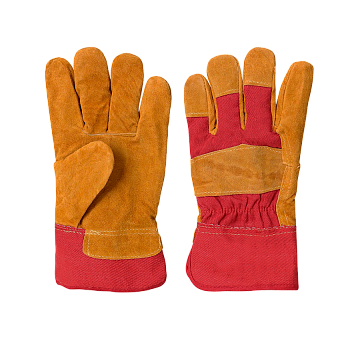 Перчатки спилковые желтый/красный, иск. мех