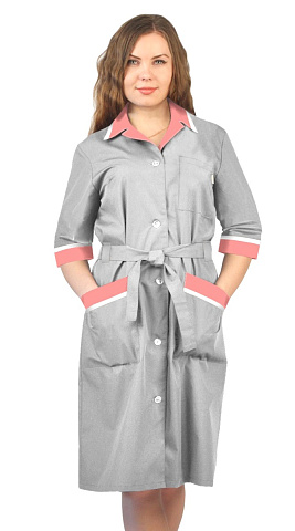 Халат рабочий женский летний RONTA HL509 светло-серый, коралловый, белый