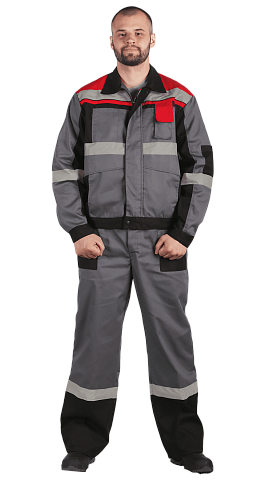 Костюм рабочий мужской летний RONTA KSVIVAT с брюками светло-серый, черный, красный