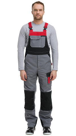 Полукомбинезон рабочий мужской летний RONTA PL207 темно-серый, черный, красный