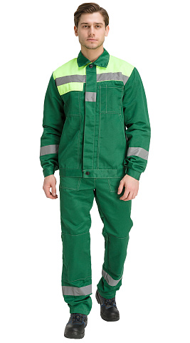 Костюм рабочий мужской летний RONTA KS812 с полукомбинезоном темно-зеленый, лаймовый