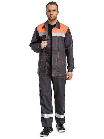 Костюм мужской летний Техноавиа "Билд СОП" с полукомбинезоном серый, оранжевый