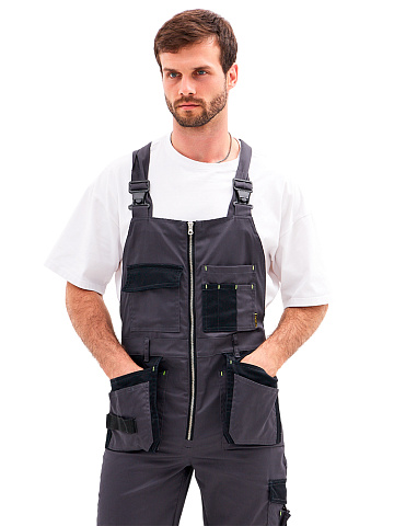 Полукомбинезон рабочий мужской летний RONTA PL813 темно-серый, черный, лаймовый