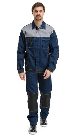 Костюм рабочий мужской летний RONTA KS212 с полукомбинезоном темно-синий, серый, черный
