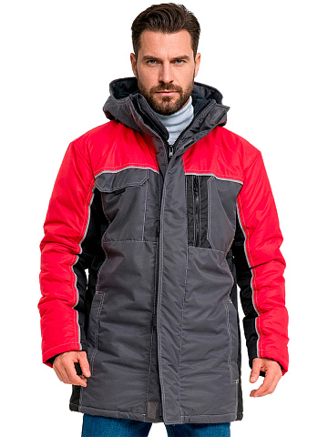 Куртка рабочая мужская зимняя утепленная RONTA KR615 MEMBRANE темно-серая, черная, красная