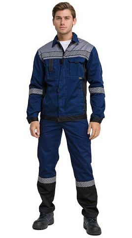 Костюм рабочий мужской летний RONTA KS262 с полукомбинезоном темно-синий, серый, черный