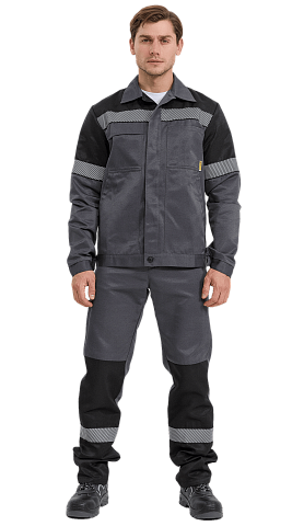 Костюм рабочий мужской летний RONTA KS812 с полукомбинезоном темно-серый, черный