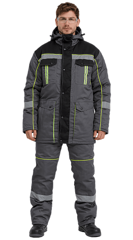 Костюм рабочий мужской утепленный зимний RONTA KS580 с полукомбинезоном т.серый, черный, лайм